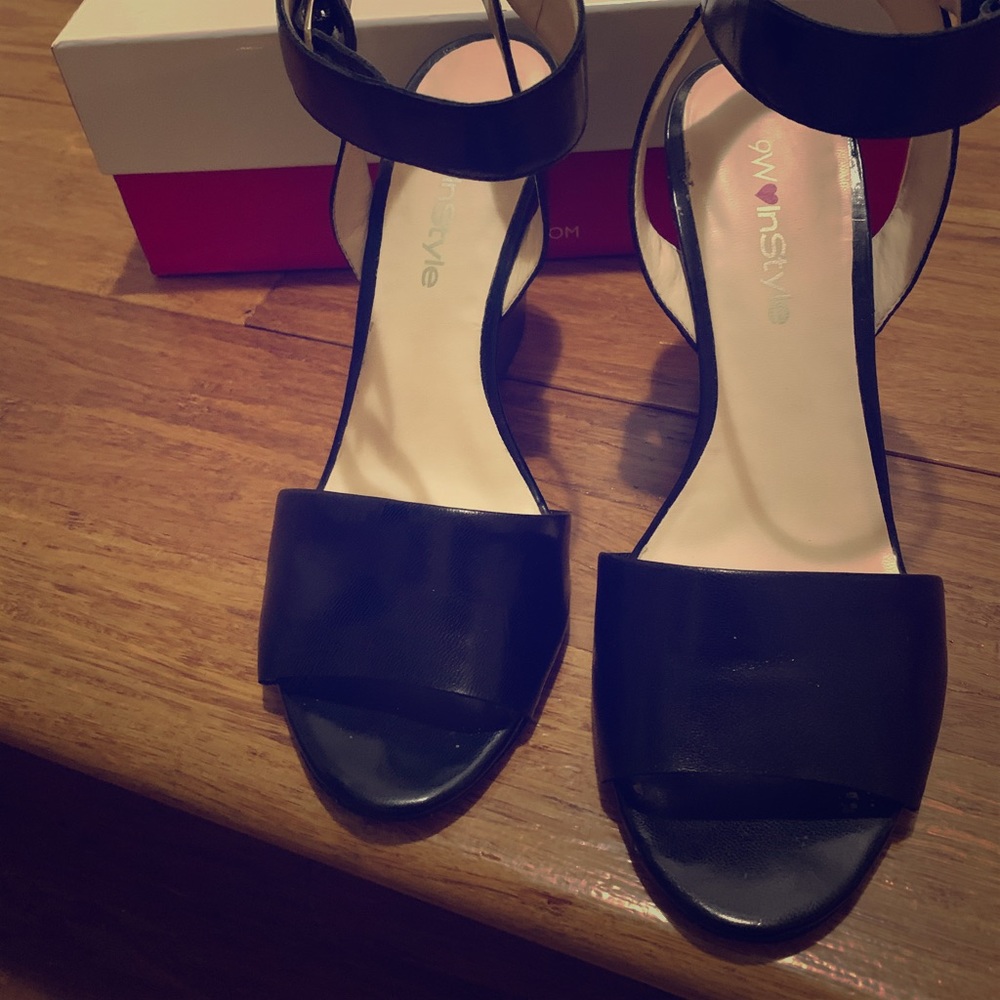 Nine West black leather wedge